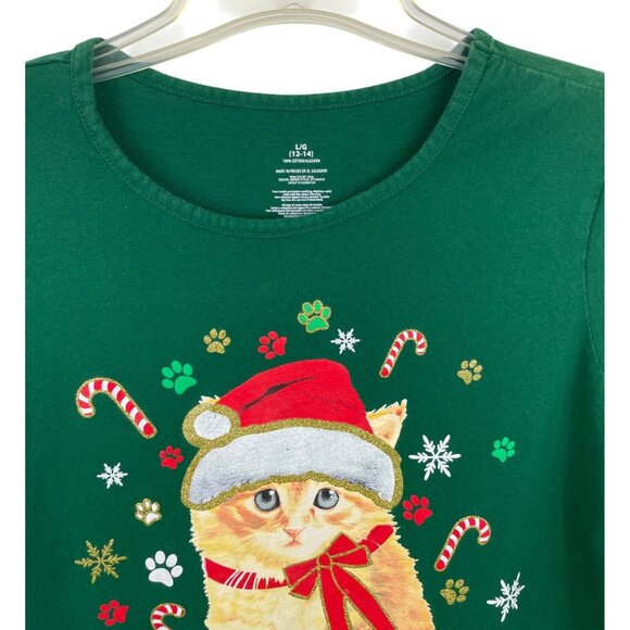 Have A Puurrfect Christmas Cat Themed Holiday Long Sleeve T-shirt Womens Size L - Picture 3 of 6
